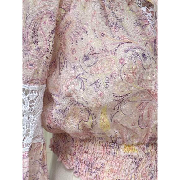 NWT Temptation Positano Paisley Linen Off The Shoulder Top coquette Cottagecore - Picture 6 of 11